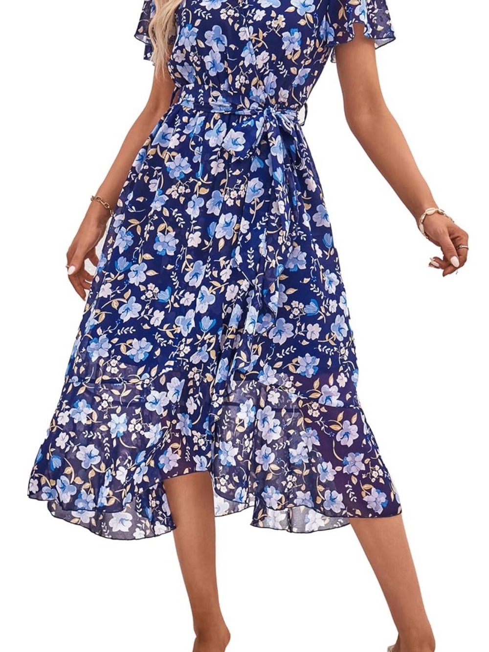 PRETTYGARDEN Women's Summer Floral Boho Maxi Dress Short Sleeve Wrap V Neck XXL